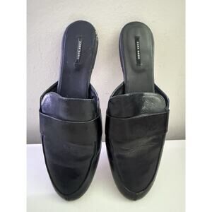 Zara Flat Leather Mules Black Square Toe Size 9 , Eu 40